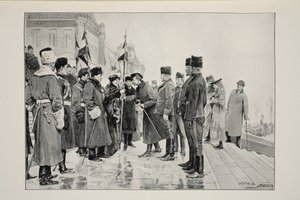 JCヘムメントの写真による、1900年1月19日、オタワを離れる際に、ヘルトマーの馬に色を贈るミント夫人 作： John Henry Frederick Bacon