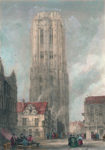 「聖レンボルド教会、メヒリン」、19 世紀半ばから後半。 作： John Henry Le Keux