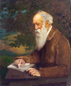詩人ヘンリー ワズワース ロングフェロー (1807-1882) の肖像、ジョン ヘンリー ニーマイヤー (1839-1932) 作。 キャンバスに油彩。 寸法：92x76cm。 プライベートコレクション 作： John Henry Niemeyer