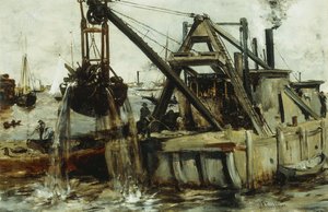 イーストリバーでの浚渫、 作： John Henry Twachtman