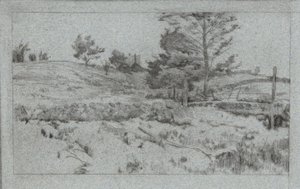 石垣のある風景（野原のスケッチ）