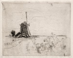 オランダ、ミルと雑草 作： John Henry Twachtman