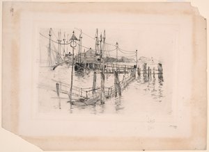 ブリッジポートのオールド・トールハウス（大皿） 作： John Henry Twachtman