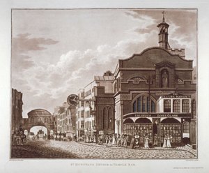 西のセント ダンスタンからテンプル バーまでのフリート ストリート、シティ オブ ロンドン、1802 年 作： John Hickin