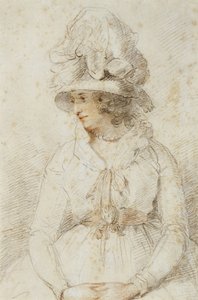 レディの肖像画、1780年代（黒と赤のチョークをバフレイド紙に白で強調）