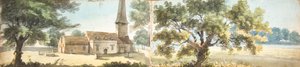 旧エルサム教会とオークの木、ケント州（水彩画）