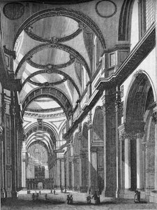 セントポールズの内部、東向き、1835年、1845年 作： John Jackson