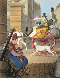チャールズジョセフハルマンデル（1789年〜1850年）によって刻まれた「パリの衣装を展示する24の主題」からの馬車の入口（1817〜22年） 作： John James Chalon