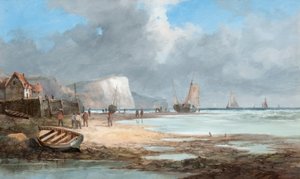 漁船と家のある海景 作： John James Wilson