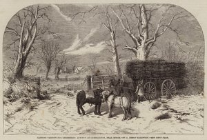 エプソム近くのチェシントンでのシーン、クリスマスのためのカートのカートのカート 作： John Jessop Hardwick