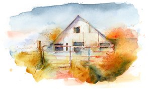 プレザントヒル2、2016年の納屋（水彩画） 作： John Keeling