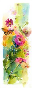 百日草と蝶、2015、（水彩） 作： John Keeling