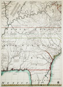 北アメリカ大陸の英仏領の地図と道路、距離、限界、入植地の範囲。