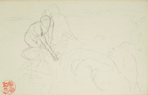 アキレスとクサントゥス、ラ・ファージュのフォリオ #849 と #860 から、42 枚の素描のうちの 1 つ 作： John La Farge