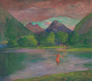 タヒチ、タウティラ川の入り口。魚を捕る漁師（1895年頃 作： John La Farge