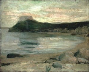夕方の光の習作、Fort Dumpling, Newport Harbor（油彩・キャンバス） 作： John La Farge or Lafarge
