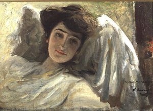 憩いのロングレディ」（油彩・ボード） 作： John Lavery