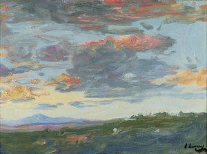夕方、タンジール（キャンバスボードに油彩）