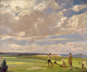ノース・バーウィックでゴルフをするレディ・アスター（油彩・キャンバス 作： John Lavery