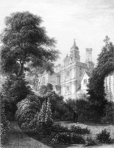 フェローズガーデンのカイウスカレッジ、c1837。 作： John Le Keux