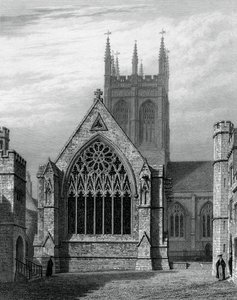 マートンカレッジチャペル、四角形、オックスフォード、1834年。 作： John Le Keux