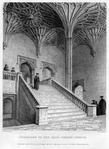 ホールへの階段、クライストチャーチ、オックスフォード大学、1833年。 作： John Le Keux
