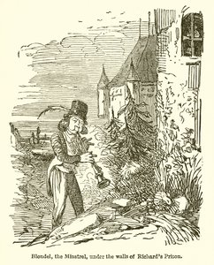 ブロンデル、ミンストレル、リチャード刑務所の壁の下 作： John Leech