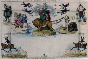 Fores社が発行したMulready Envelopeの風刺画 作： John Leech
