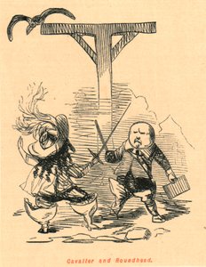 キャバリアとラウンドヘッド、1897年。 作： John Leech