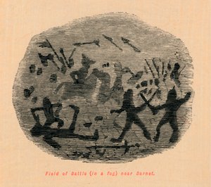 バーネット近くの霧の中の戦場 作： John Leech