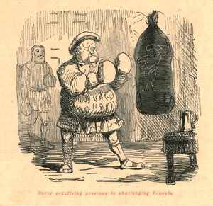 ヘンリーは1897年に挑戦するフランシスの前に練習していました。 作： John Leech