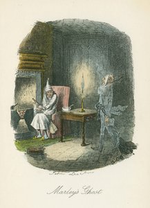 スクルージに現れるマーリーの亡霊。チャールズ・ディケンズ『クリスマス・キャロル』のためのジョン・リーチ（1817-64）による挿絵（ロンドン、1843-1844年）。
