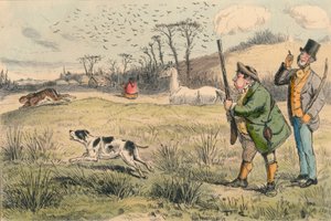 ジョグルベリークローディ氏と犬と銃、c1860s。 作： John Leech
