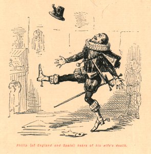 イングランドとスペインのフィリップが妻の死について耳にした、1897年。 作： John Leech