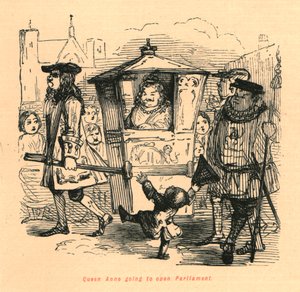 アン女王が議会を開く予定、1897年。 作： John Leech