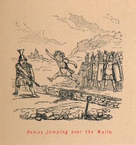 壁を飛び越えるレムス、1852 作： John Leech