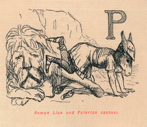 ローマのライオンとファレリアンジャッカス、1852年 作： John Leech