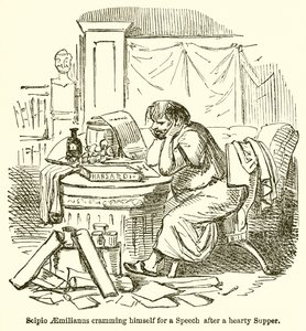 心のこもった夕食の後にスピーチのために自分を詰め込むScipio Aemilianus 作： John Leech