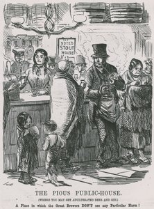 ビールとジンが混ぜ物にされるかもしれない、信心深い公営住宅 作： John Leech