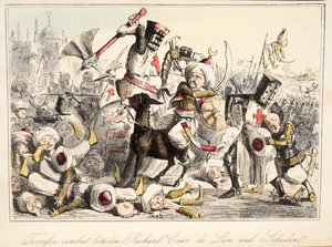 The Comic History of Englandのリチャードクールドライオンとサラディンの素晴らしい戦闘、パブ。 1864（手描きのエッチング）