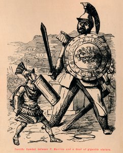 Tマンリウスと巨大な身長のガウルの間の恐るべき戦闘、1852年 作： John Leech