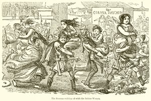 サビーネの女性と歩き回っているローマ人 作： John Leech