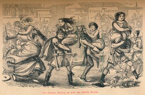 サビーネの女性たちと一緒に歩いているローマ人、1852 作： John Leech
