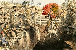 勇敢なクルティウスが湾に飛び込む 作： John Leech