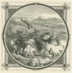 狼が来れば、牛は戦いをやめて団結して身を守る（彫刻 作： John Leighton