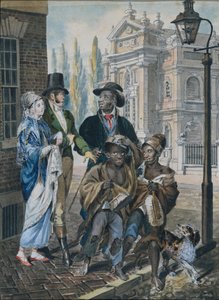 1811年から1813年頃、キリスト教会で煙突掃除人とその主人を質問する世間の人々。 作： John Lewis Krimmel