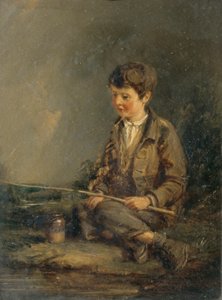 釣りをする少年（油彩・パネル） 作： John Linnell