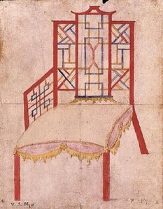 シノワズリの椅子のデザイン 1753年頃 （紙に水彩画 作： John Linnell