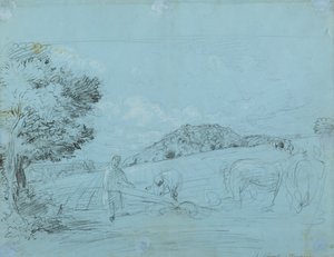 ショアハムで耕す（紙に鉛筆とチョーク） 作： John Linnell