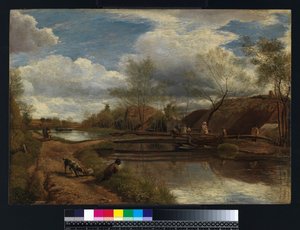 1815年、ニューベリー近くのケネット川（キャンバスに油彩をパネルの上に置いた） 作： John Linnell